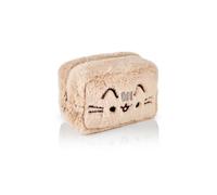 Pusheen Flauschige Make-up-Tasche für Damen | Damen Allover-Pelz mit gesticktem Logo in Hellbraun | Klassisches Logo Kosmetische Aufbewahrungstasche mit Reißverschluss Katzenbekleidungsbehälter