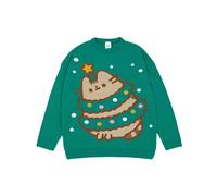 Pusheen Grüner Weihnachtsstrickpullover für Damen | Festlicher Feiertagspullover - Süß & Kuschelig | Stilvolle The Cat Weihnachtsbekleidung | Festliches Sweatshirt mit Katzenmotiv