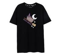 Pusheen Schwarzes kurzärmeliges Damen-T-Shirt | Besen Besen Halloween | Schnurrend Hexenspaß | Pusheen Die Katze