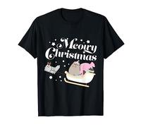 Pusheen the cat Herren Winter Christmas-T-Shirt Schwarz S Klassisch Cartoon-Muster Crew-Neck Kurzarm