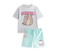 Pusheen the Cat Mädchen-Set aus grauem T-Shirt und Shorts | Mintgrünes Grafik-T-Shirt mit elastischem Bund | Kurzarm-Freizeitkleidung Merch - 13-14 Jahre