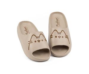 Pusheen the Cat Sliders Mädchen | Kinder Cartoon Tabby Katze Charakter Braune Sandalen | Beachwear Sommer Bademode Schuhe Schuhe