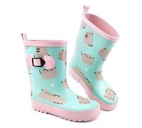 Pusheen The Cat Wellies Girls | Kinder Rosa Minze Grün Cartoon Katze Herzen Wellington Stiefel | Wasserfeste Wanderschuhe Geschenke