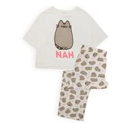 Pusheen Womens Pyjamas | Adults Ladies Cartoon Cat Nah White T-Shirt with Long Bottoms Pjs | Animal Anime Merchandise - Large