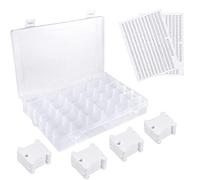 Puthernm 36 Gitter Kunststoff Stickerei Organizer Box & 50 Zahnseide Spulen & 2 StüCk Zahnseide Nummern Aufkleber für NäHen Aufbewahrung