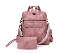 Puwuzixi Rucksack Damen Klein, Elegant Anti-Diebstahl Cityrucksack Wasserdicht Tagesrucksack, Casual Damenrucksack Leder Backpack Women Handtasche 2 in 1 für Schule Arbeit Reise (Pink)