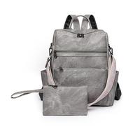 Puwuzixi Rucksack Damen Klein, Elegant Anti-Diebstahl Cityrucksack Wasserdicht Tagesrucksack, Casual Damenrucksack Leder Backpack Women Handtasche 2 in 1 für Schule Arbeit Reise (Grey)