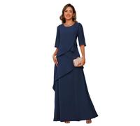 PUXIU PU194 Damenkleid für die Brautmutter 2025 für Hochzeit, Chiffon, A-Linie, formelles Abendkleid, Marineblau, 34