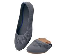Puxowe Damen Ballerina Runde Zehe Stricken Flache Schuhe Komfort Weich Slip On Ballerina Walking Flats Schuhe für Frauen Niedriger Keil Lässig 39.5 EU Deep Gray