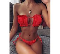 PUYYDS Sexy Bikini Plissee Bandeau Badeanzug Damen Bademode Damen Mini Tanga Bikini Set Badende Schwimmen Beachwear für Badeanzug