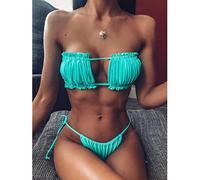 PUYYDS Sexy Bikini Plissee Bandeau Badeanzug Damen Bademode Damen Mini Tanga Bikini Set Badende Schwimmen Beachwear für Badeanzug