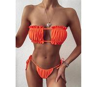 PUYYDS Sexy Bikini Plissee Bandeau Badeanzug Damen Bademode Damen Mini Tanga Bikini Set Badende Schwimmen Beachwear für Badeanzug