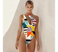 PUYYDS Sexy einteiliger Badeanzug-Badebekleidungs-Frauen-Druck-EIN Schulter-Bodysuit drücken brasilianischen Badeanzug-Sommer-Badebekleidung hoch