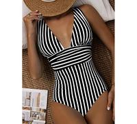 PUYYDS Sexy gestreifte Badebekleidung Frau Neue Einteilige Badeanzug weibliche Badeanzüge Sommer Badeanzug für Frauen Strand tragen