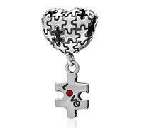 Puzzle-Charm 925 Sterling Silber Herz Liebe Charm roter Kristall Charm Jahrestag Charm für Pandora Armband