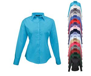 PW300 Premier Workwear Damen Poplin langarm Bluse (Damenbluse/Langarm) Mid Blue 42 (14)