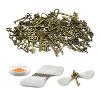PXBSNB 125 Stück Vintage Schlüssel, Anhänger Skelett Schlüssel Vintage Deko mit 50 Paar Libellenflügel und 13m Kristallschnur, Schlüssel Charms Anhänger Set für DIY Herstellen Schmuck Hochzeit Deko