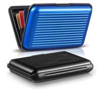 PYEUIFT 2 Stück Kreditkartenetui aus Aluminium, Kredit Kartenetui, Card Holder Wasserdichtes Visitenkartenetui Mini RFID Blockierender Metall ID Organizer Geldbörse für Damen Herren-Schwarz Blau