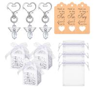 PYEUIFT 3 Stück Hochzeit Geschenk Set Engel Schlüsselanhänger Mit Bonbonboxen Schleifen Glückskarten Und Organza Beutel Perfekt Als Gastgeschenk Für Hochzeit Taufe Geburtstag Oder Party