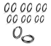 PYEUIFT 7 Paar Schwarz Creolen Edelstahl Kleine Hoop Damen Ohrringe Edelstahl Creolen Set Creolen Hypoallergen Kleine Ohrringe für Damen Herren, 8/10/12/14/16/18/20mm