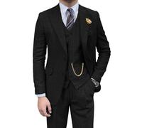 Pyiuhs Retro-Herrenanzug, 3-teilig, Tweed, Fischgrätenmuster, schmale Passform, Anzüge für Bräutigam, Smoking-Set, Balljacke, Blazer, Weste, Hose für Herren, Schwarz, M