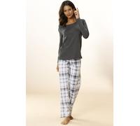 Pyjama ARIZONA, Damen, Gr. 40/42, grau (dunkelgrau, weiß), Single Jersey, Obermaterial: 100% Baumwolle, kariert, Basic, Basic lang, Rundhals, eingesetzt, Homewear-Sets Pyjama, mit Karomuster, Topselle