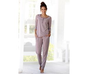 Pyjama ARIZONA, Damen, Gr. 40/42, lila (mauve, meliert), Single Jersey, Obermaterial: 60% Baumwolle, 40% Polyester, meliert, bequem lang, Rundhals, Homewear-Sets Pyjama, in melierter Qualität mit Knop