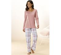 Pyjama ARIZONA, Damen, Gr. 40/42, lila (mauve, weiß), Single Jersey, Obermaterial: 100% Baumwolle, kariert, Basic, Basic lang, Rundhals, eingesetzt, Homewear-Sets Pyjama, mit Karo Muster, Topseller (2