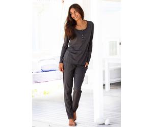 Pyjama ARIZONA, Damen, Gr. 44/46, grau (anthrazit, meliert), Single Jersey, Obermaterial: 60% Baumwolle, 40% Polyester, meliert, bequem lang, Rundhals, Homewear-Sets Pyjama, in melierter Qualität mit