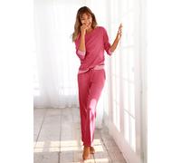 Pyjama ARIZONA, Damen, Gr. 44/46, rot (dunkelrot, meliert), Single Jersey, Obermaterial: 60% Baumwolle, 40% Polyester, Basic, bequem lang, Rundhals, Bündchen, Homewear-Sets Pyjama, mit gestreiften Bün