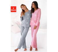 ARIZONA Damen Pyjama hellgrau / rosa, Größe 48/50, 4147587 Hellgrau / Rosa XL