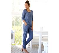 Pyjama ARIZONA Gr. 56/58, blau (jeans, meliert) Damen Homewear-Sets Pyjamas in melierter Qualität mit Knopfleiste (503645-56)