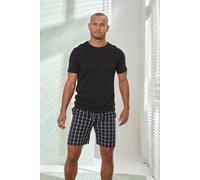 Pyjama AUTHENTIC LE JOGGER, Herren, Gr. 44/46 (S), schwarz (schwarz, kariert), Jersey, Obermaterial: 100% Baumwolle. Obermaterial Hose: 100% Baumwolle, kariert, Basic, bequem lang, Rundhals, abgestepp