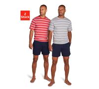 Pyjama AUTHENTIC LE JOGGER, Herren, Gr. 52/54 (L), rot (rot, grau), Jersey, Obermaterial: 100% Baumwolle, gestreift, unifarben, Basic, bequem kurz, Rundhals, abgesteppte Kante, Homewear-Sets Pyjama, S