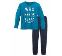 Pyjama AUTHENTIC LE JOGGER, Jungen, Gr. 122/128, bunt (türkis, marine), Jersey, Obermaterial: 100% Baumwolle, bedruckt, Basic, lässig geschnitten lang, Rundhals, abgesteppte Kante, Homewear-Sets Pyjam