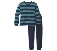 Pyjama AUTHENTIC LE JOGGER, Jungen, Gr. 134/140, bunt (petrol, navy), Frottee, Obermaterial: 80% Baumwolle, 20% Polyester, gestreift, Basic, lang, Rundhals, angesetztes Bündchen, Homewear-Sets Pyjama,