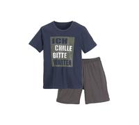 Pyjama AUTHENTIC LE JOGGER, Jungen, Gr. 134/140, grau (marine, anthrazit), Jersey, Obermaterial: 100% Baumwolle, bedruckt, Basic, lässig geschnitten kurz, Rundhals, abgesteppte Kante, Homewear-Sets Py
