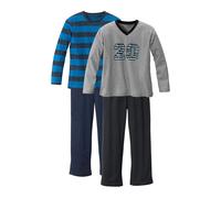 Pyjama AUTHENTIC LE JOGGER, Jungen, Gr. 98/104, blau (türkis, gestreift, grau, meliert), Jersey, Obermaterial: 100% Baumwolle, bedruckt, gestreift, Basic, lässig geschnitten lang, Rundhals, abgesteppt