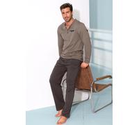Pyjama AUTHENTIC LE JOGGER "Schlafanzug für Herren", Herren, Gr. 44/46, braun (braun, meliert, dunkelbraun), Jersey, Obermaterial: 100% Baumwolle, unifarben, Basic, bequem lang, Rundhals, angesetztes