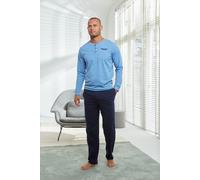 Pyjama AUTHENTIC LE JOGGER "Schlafanzug für Herren", Herren, Gr. 56/58, blau (blau, meliert, marine), Jersey, Obermaterial: 100% Baumwolle, unifarben, Basic, bequem lang, Rundhals, angesetztes Bündche