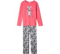 Pyjama BONPRIX "Pyjama aus reiner Baumwolle (2-tlg. Set)", Mädchen, Gr. 128/134, rosa (zebra hellpink), Jersey, Obermaterial: 100% Baumwolle, bedruckt, Basic lang, Homewear-Sets Pyjama, bequeme Passfo