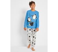 Pyjama BONPRIX "Pyjama mit weicher Baumwolle (2-tlg.Set)", Jungen, Gr. 92/98, blau (mittelblau, hellgrau meliert), Obermaterial: 100% Baumwolle. Unterteil: 95% Baumwolle, 5% Viskose, Homewear-Sets Pyj