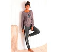 Pyjama BUFFALO, Damen, Gr. 48/50, lila (mauve, schwarz), Single Jersey, Obermaterial: 100% Baumwolle, Basic, Basic lang, Rundhals, Raglanärmel Rippbündchen, Homewear-Sets Pyjama, mit Sternenprint (809