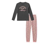 Pyjama BUFFALO, Mädchen, Gr. 122/128, grau (anthrazit, bedruckt), Jersey, Obermaterial: 100% Baumwolle, bedruckt, lang, Rundhals, abgesteppte Kante, Homewear-Sets Pyjama, mit modischem Leo-Druck (3038