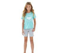 Pyjama BUFFALO, Mädchen, Gr. 122/128, grau (mint, grau, meliert), Jersey, Obermaterial: 100% Baumwolle, bedruckt, Basic, bequem kurz, Rundhals, abgesteppte Kante, Homewear-Sets Pyjama, Schlafanzug mit