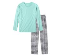Pyjama BUFFALO, Mädchen, Gr. 122/128, grün (mint, schwarz, weiß, gemustert), Single Jersey, Obermaterial: 100% Baumwolle, bedruckt, unifarben, Basic, bequem lang, V-Ausschnitt, abgesteppte Kante, Home