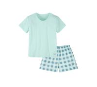 Pyjama BUFFALO, Mädchen, Gr. 122/128, mint kariert, Jersey, Obermaterial: 100% Baumwolle, kariert, bequem kurz, Rundhals, abgesteppte Kante, Homewear-Sets Pyjama, Mädchen - kurzer Schlafanzug mit kari