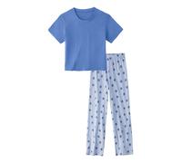Pyjama BUFFALO, Mädchen, Gr. 146/152, blau (blau, gemustert), Jersey, Obermaterial: 100% Baumwolle, bedruckt, Basic, bequem lang, Rundhals, abgesteppte Kante, Homewear-Sets Pyjama, Schlafanzug mit Top