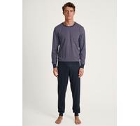Pyjama CALIDA "Relax Imprint", Herren, Gr. L (52/54), rot (mars rot), Single Jersey, Obermaterial: 100% Baumwolle, gemustert, unifarben mit Farbeinsatz, bequem lang, Rundhals, angesetztes Bündchen, Ho