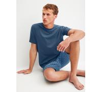 Pyjama CALIDA "Relax Streamline 1", Damen, Gr. L (52/54), 532, blau, Interlock, Obermaterial: 100% Baumwolle, bequem kurz, Rundhals, Homewear-Sets Pyjama, mit Rundhalsausschnitt und kurzem Arm, weich,